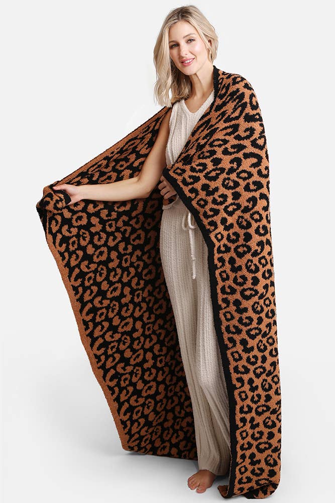 Hana - Luxury Soft Leopard Print Throw Blanket: Beige