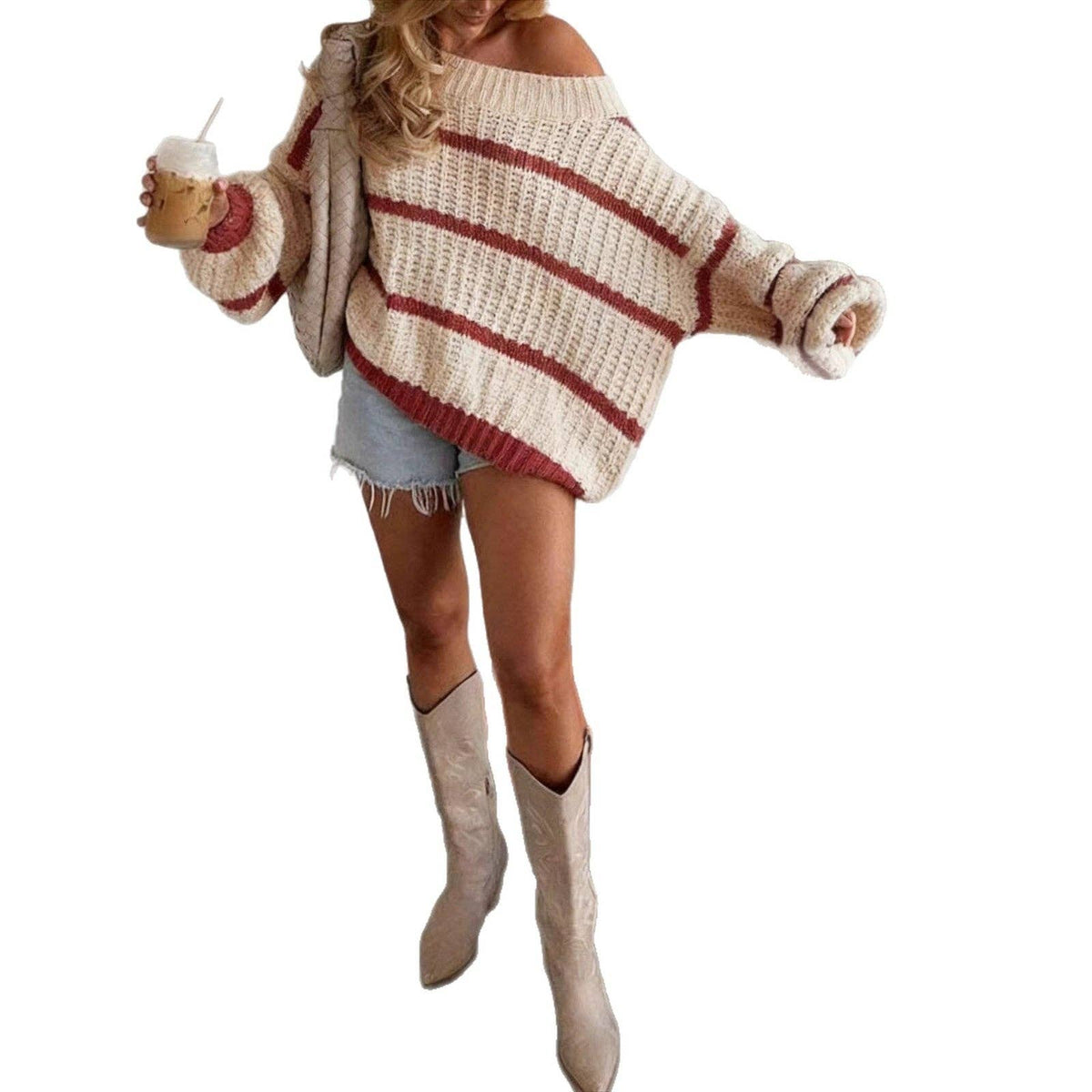 Vintage Chunky Striped Knit Fall Oversized Sweater