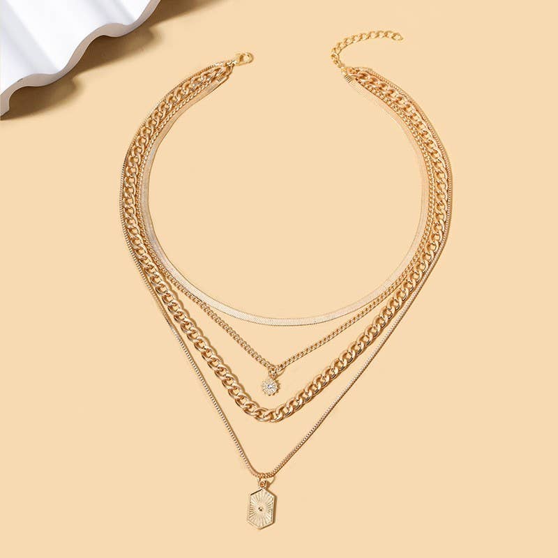 JOSSLYN by wall to wall - DOUBLE CHARM MULTI LAYER NECKLACE | 40NK9609: GOLD