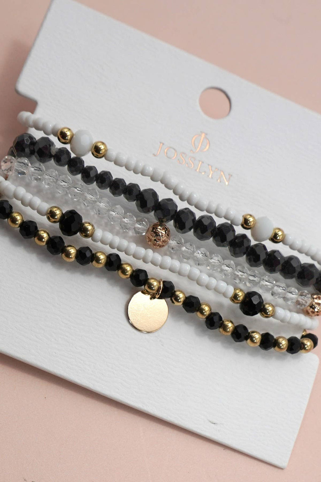 JOSSLYN by wall to wall - MULTILAYER BEADED CHAIN DISC CHARM BRACELET | 40B5160: LT PINK