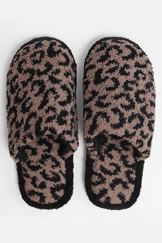 Hana - Leopard Print Fuzzy Microfiber Slipper: Beige / SM