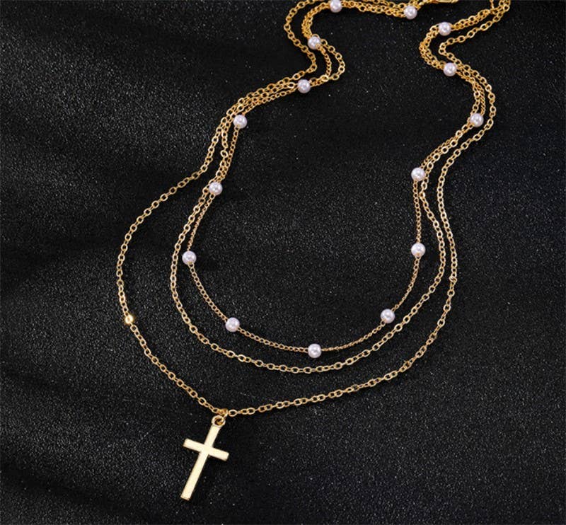 JOSSLYN by wall to wall - 18K STAINLESS STEEL TARNISH FREE CROSS NECKLACE | 40NK370: GOLD