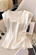 Soli Echo - Elegant V-Neck Sleeveless Tank Top: WHITE / XL