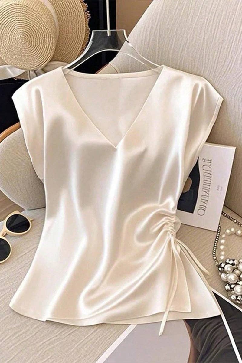 Soli Echo - Elegant V-Neck Sleeveless Tank Top: WHITE / XL