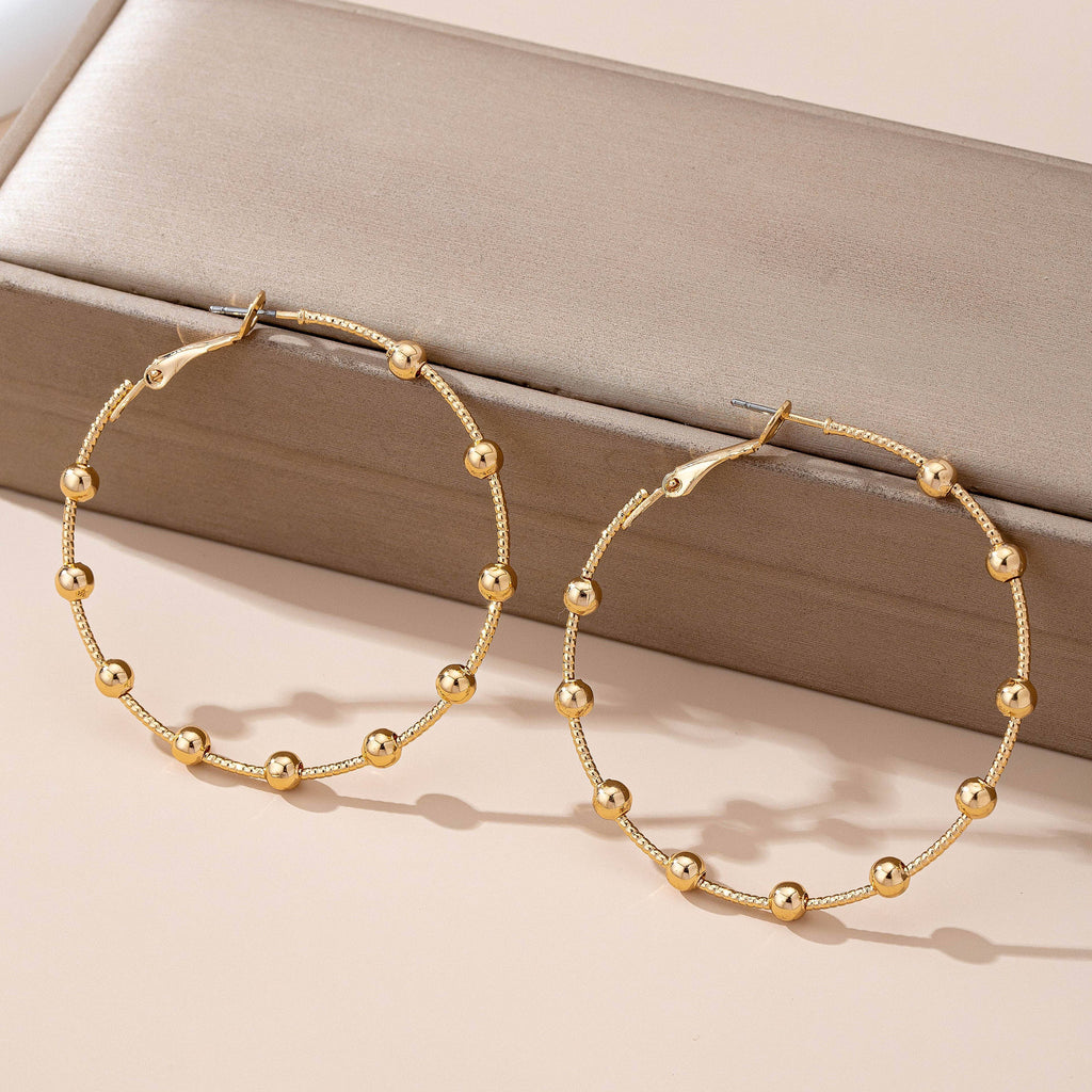 JOSSLYN by wall to wall - Classic Gold Ball Beaded Station Hoop Earrings | 80E61576: GOLD