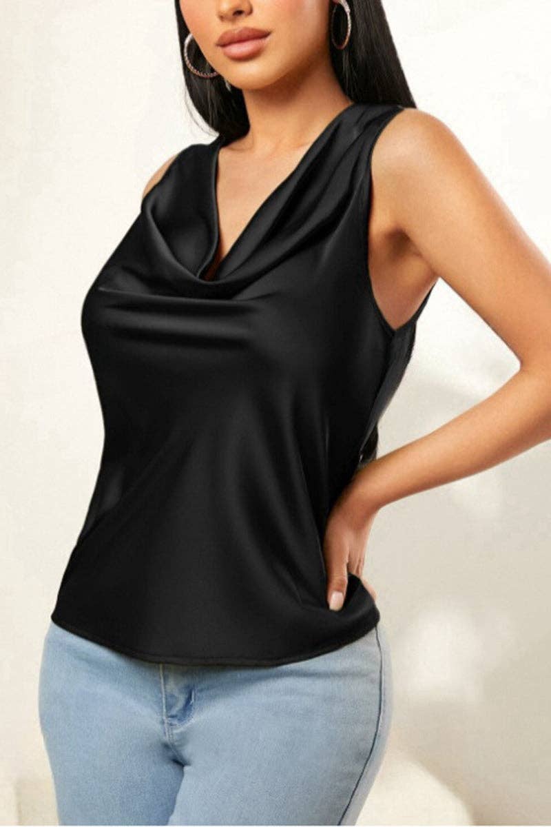 Soli Echo - Draped Sleeveless Tank Top: CHAMPAGNE / M