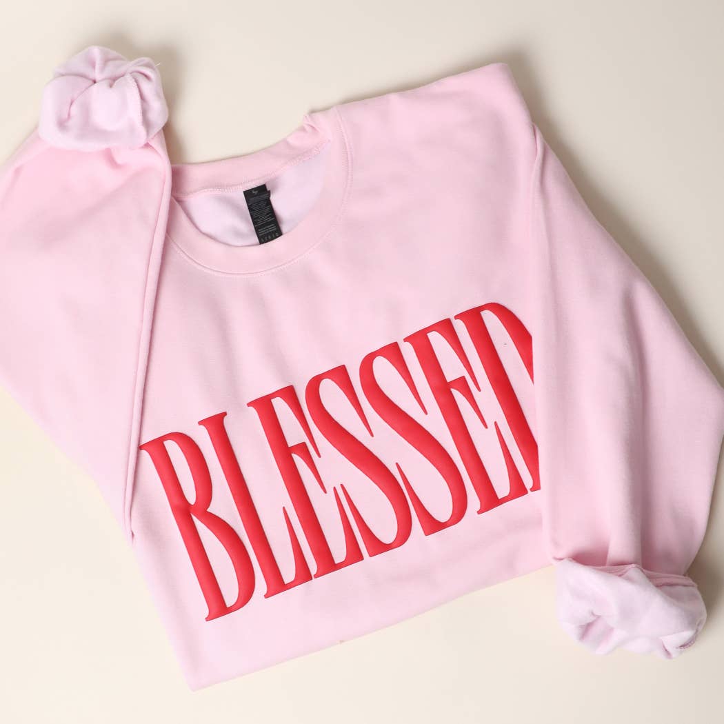 Fashion City - BLESSED PUFF Print MIDWEIGHT Sweatshirt: SAND / L
