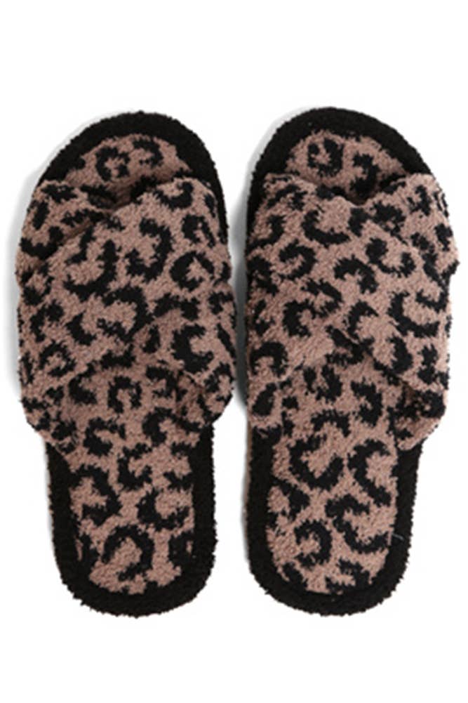 Hana - Leopard criss-cross slippers: Beige / SM