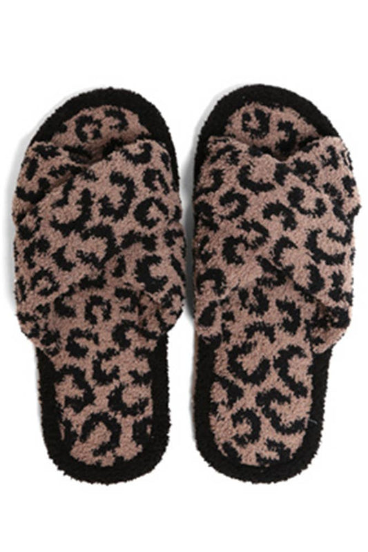 Leopard criss-cross slippers: Coffee / SM