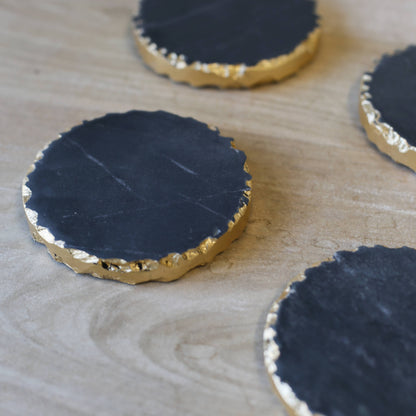 Vieste Marble Coasters Black/Gold Set of 4