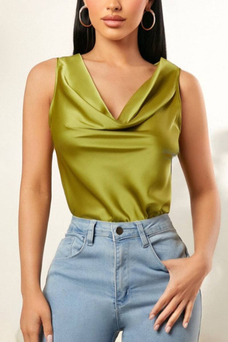 Soli Echo - Draped Sleeveless Tank Top: CHAMPAGNE / M