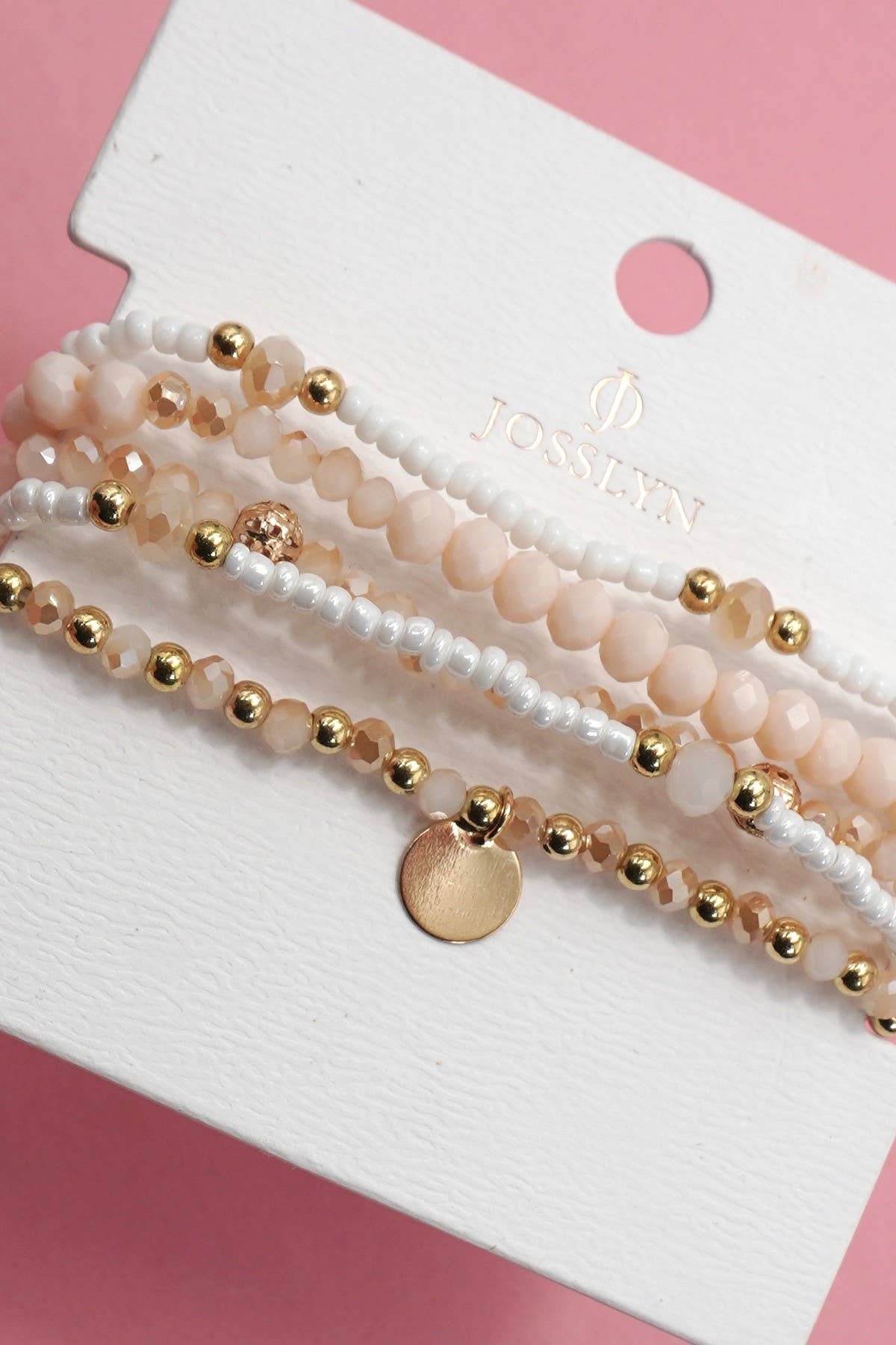 JOSSLYN by wall to wall - MULTILAYER BEADED CHAIN DISC CHARM BRACELET | 40B5160: LT PINK