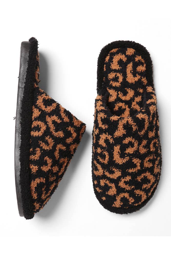 Hana - Leopard Print Fuzzy Microfiber Slipper: Coffee / SM