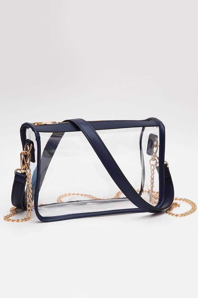Hana - Clear Rectangle Stadium Concert Crossbody Bag: White