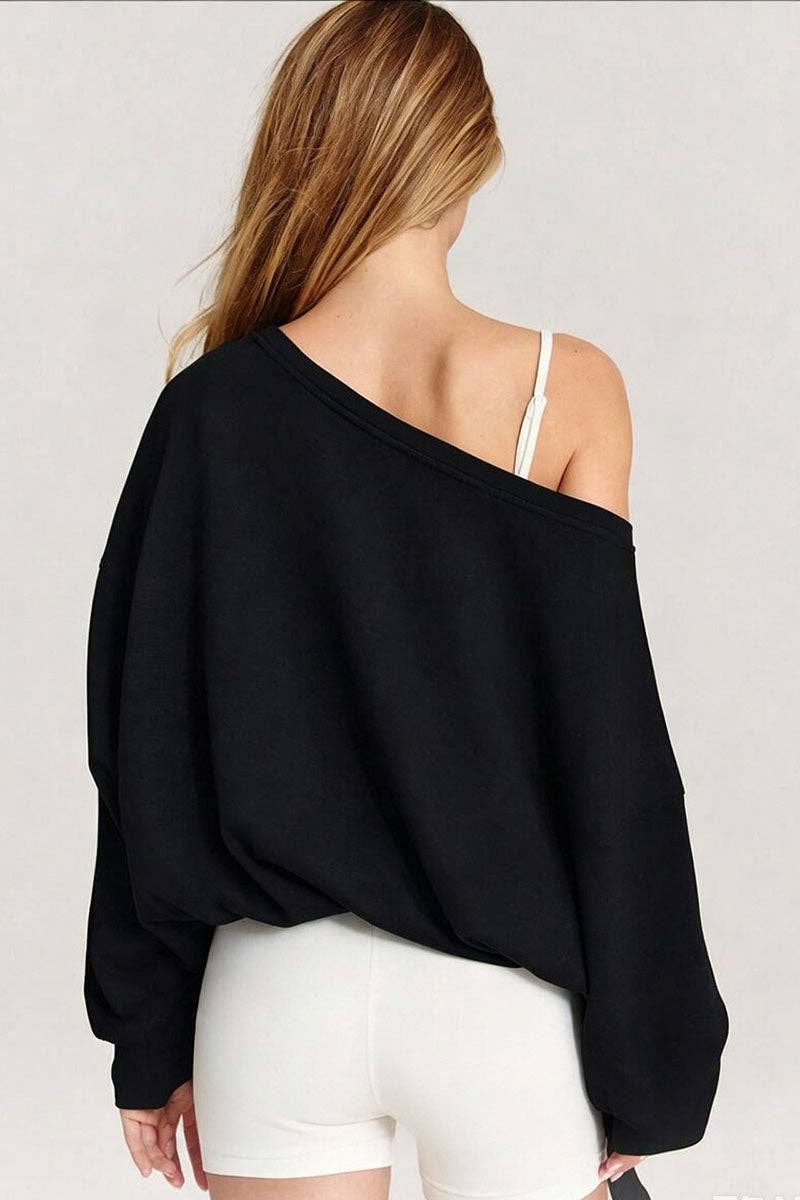 Soli Echo - One-Shoulder Ruched Tie Side Sweatshirt: OLIVE / S