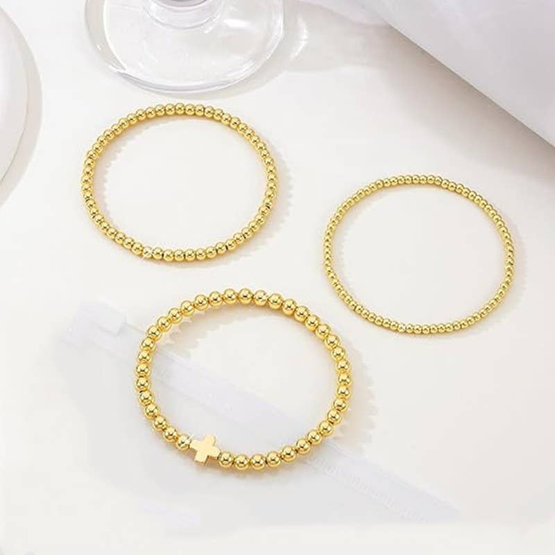 JOSSLYN by wall to wall - CROSS MULTILAYER BALL CHAIN BRACELET | 40B5165: GOLD