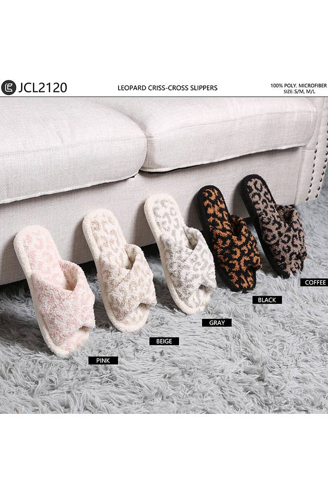 Hana - Leopard criss-cross slippers: Beige / SM