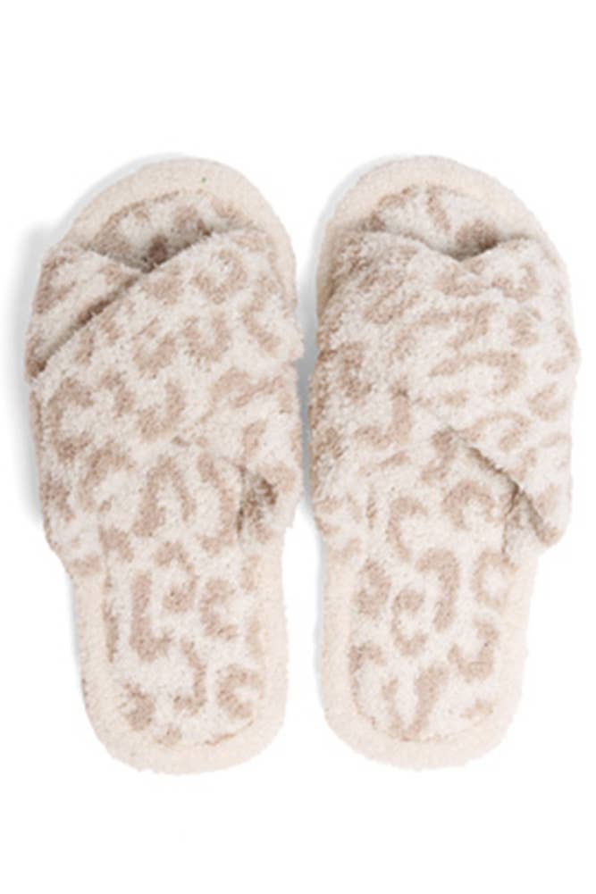 Hana - Leopard criss-cross slippers: Beige / SM