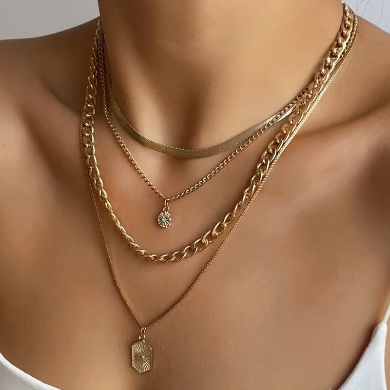 JOSSLYN by wall to wall - DOUBLE CHARM MULTI LAYER NECKLACE | 40NK9609: GOLD