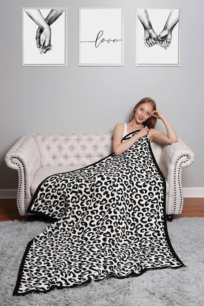 Hana - Luxury Soft Leopard Print Throw Blanket: Beige