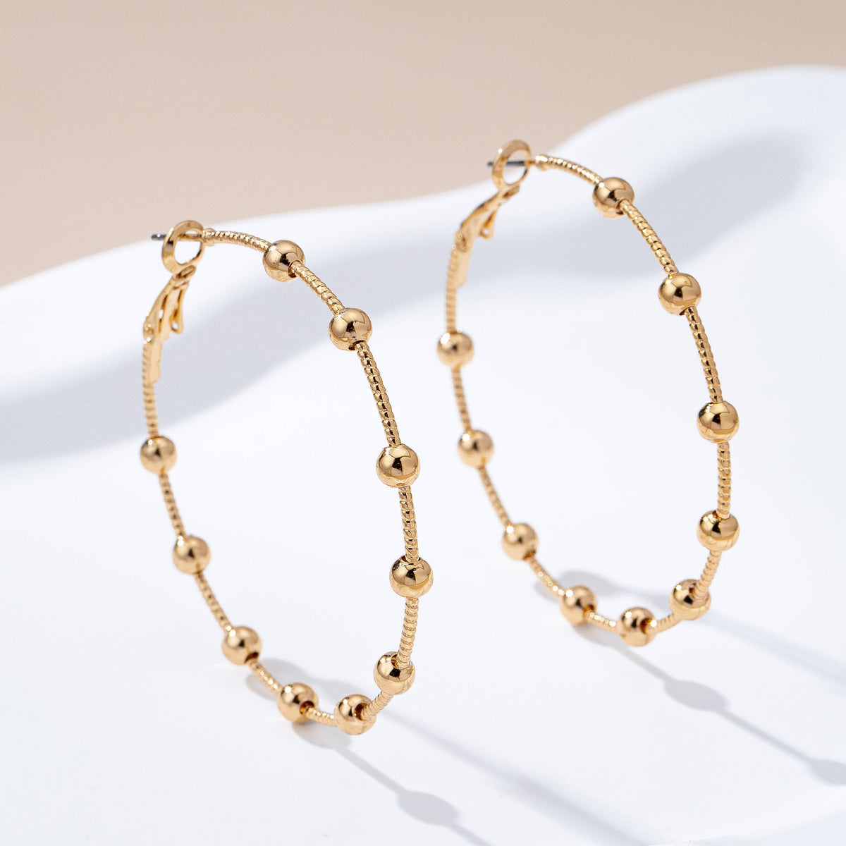 JOSSLYN by wall to wall - Classic Gold Ball Beaded Station Hoop Earrings | 80E61576: GOLD