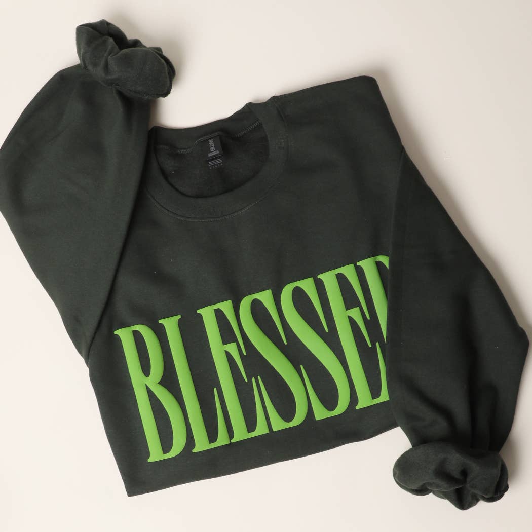 Fashion City - BLESSED PUFF Print MIDWEIGHT Sweatshirt: SAND / L