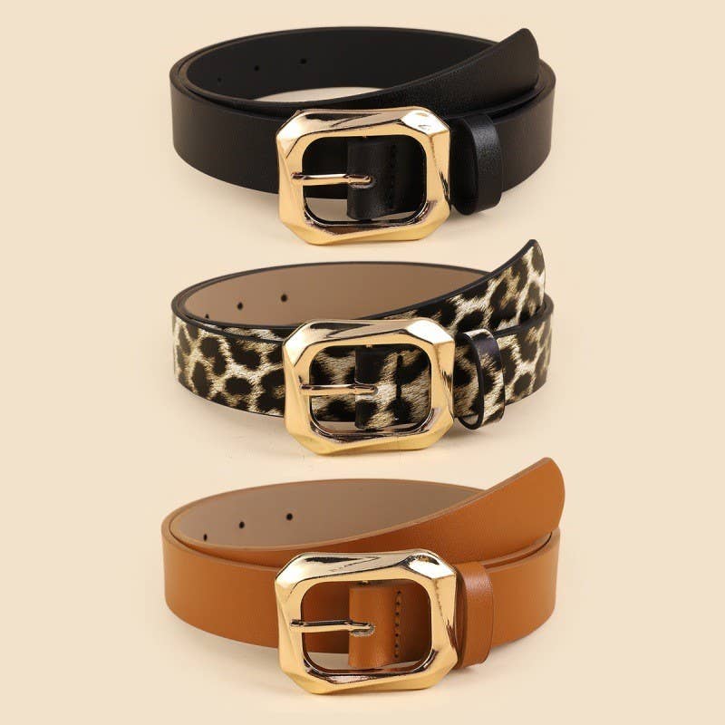 JOSSLYN by wall to wall - TEXTURED ANGLED RECTANGLE SHAPED BUCKLE | 40BT651: COGNAC