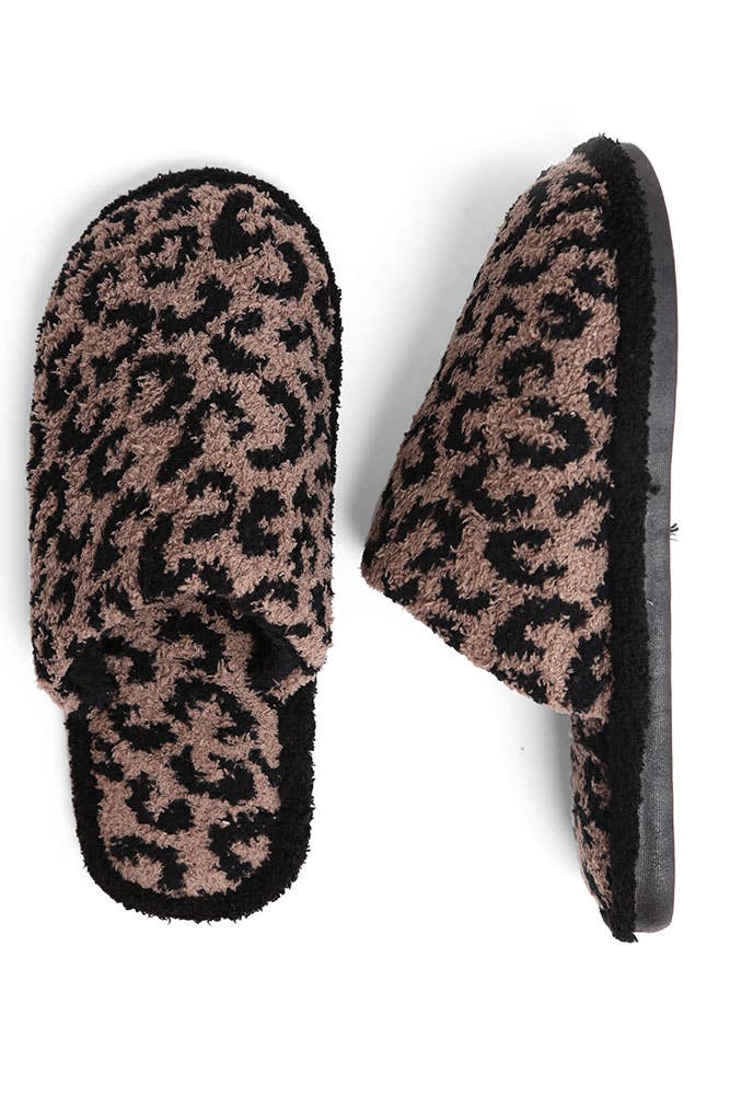 Hana - Leopard Print Fuzzy Microfiber Slipper: Beige / ML