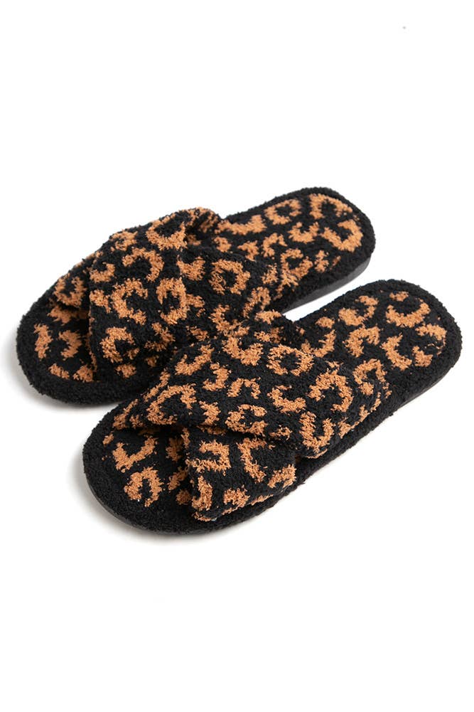 Hana - Leopard criss-cross slippers: Beige / SM