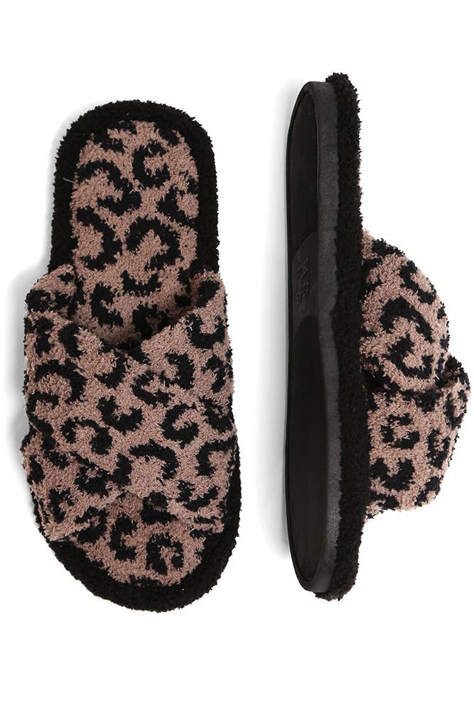 Hana - Leopard criss-cross slippers: Beige / SM