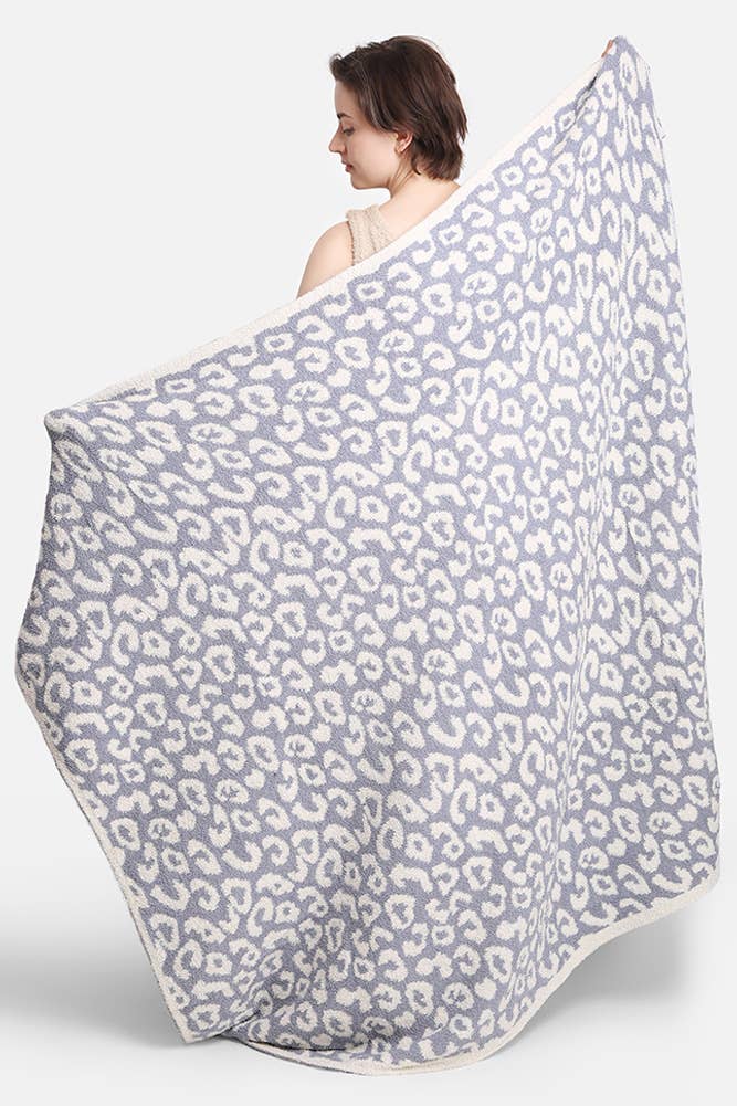 Hana - Luxury Soft Leopard Print Throw Blanket: Blue